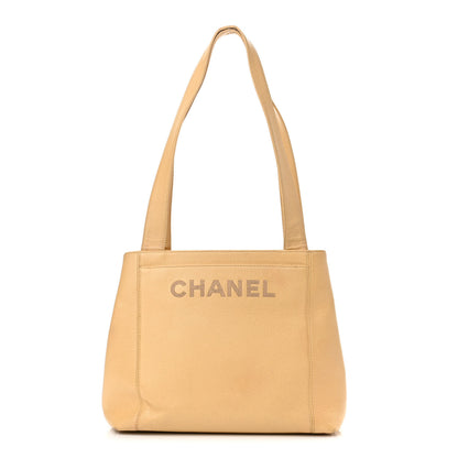 Chanel Caviar Logo Shoulder Bag Beige 1 of 15