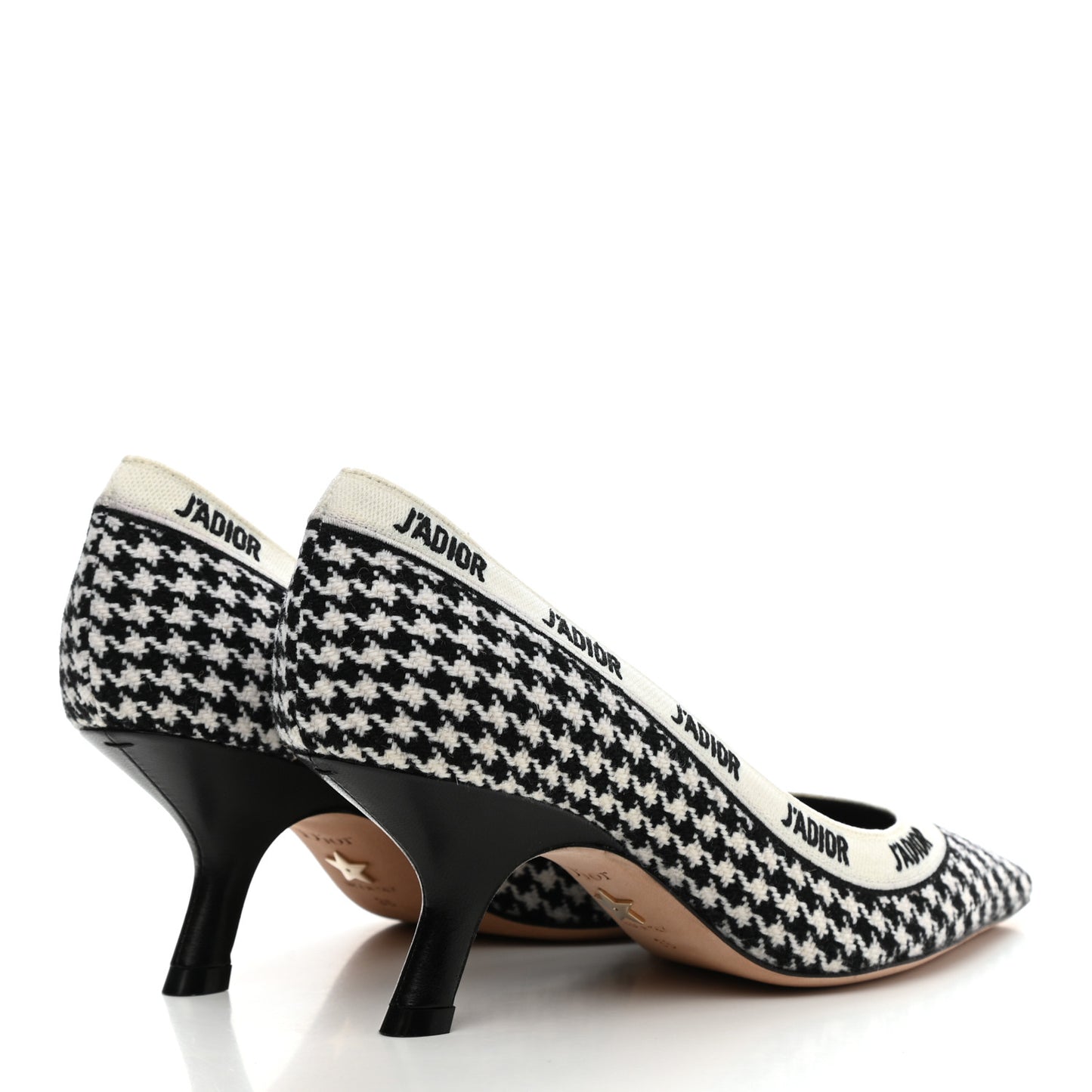 Wool Ribbon Houndstooth Embroidered J'Adior 65mm Pumps 36 Black White