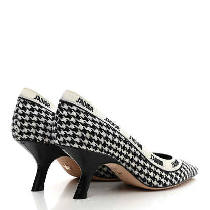 Christian Dior Wool Ribbon Houndstooth Embroidered J'Adior 65mm Pumps 36 Black White 4 of 10