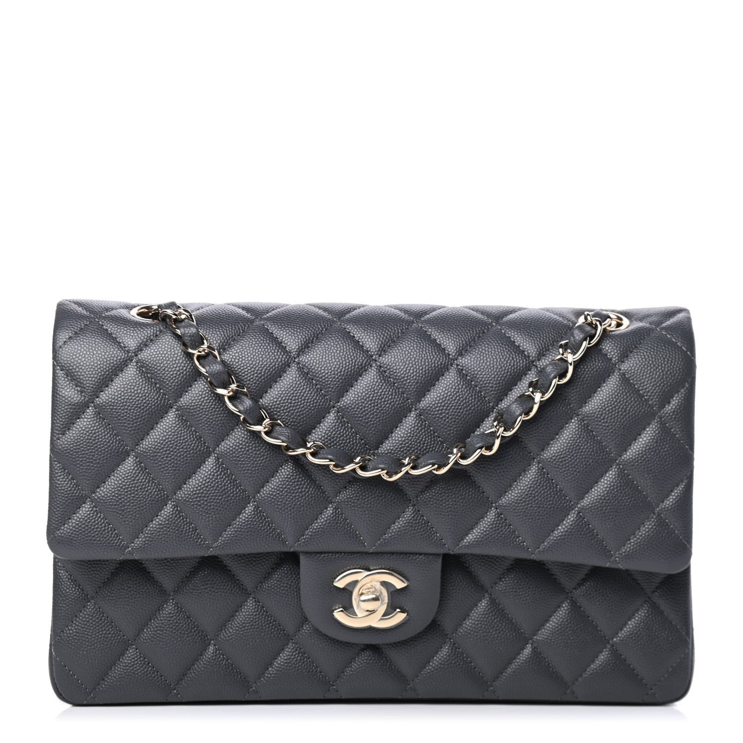 Caviar Quilted Medium Double Flap Dark Grey