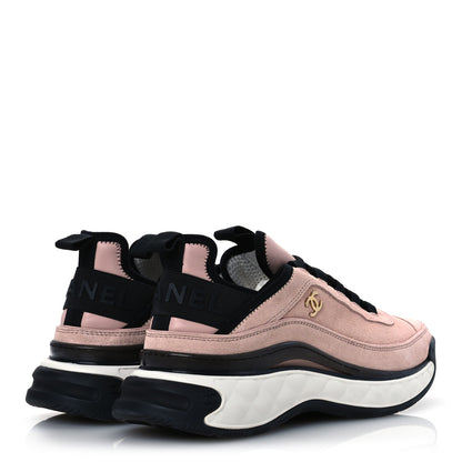 Chanel Suede Calfskin Nylon Grosgrain CC Sneakers 39.5 Light Pink 5 of 13