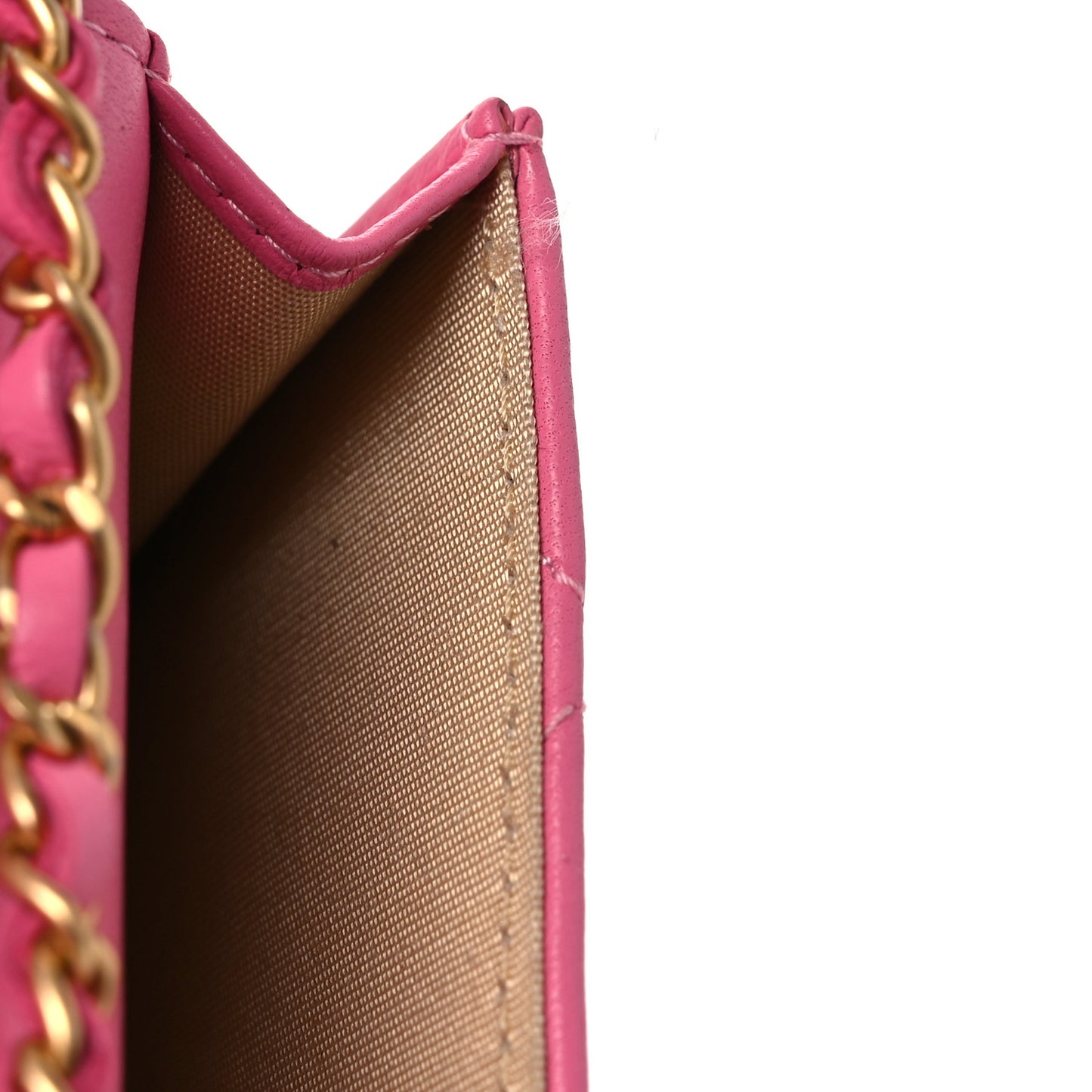 Lambskin Quilted Pearl Crush Clutch With Chain Pink