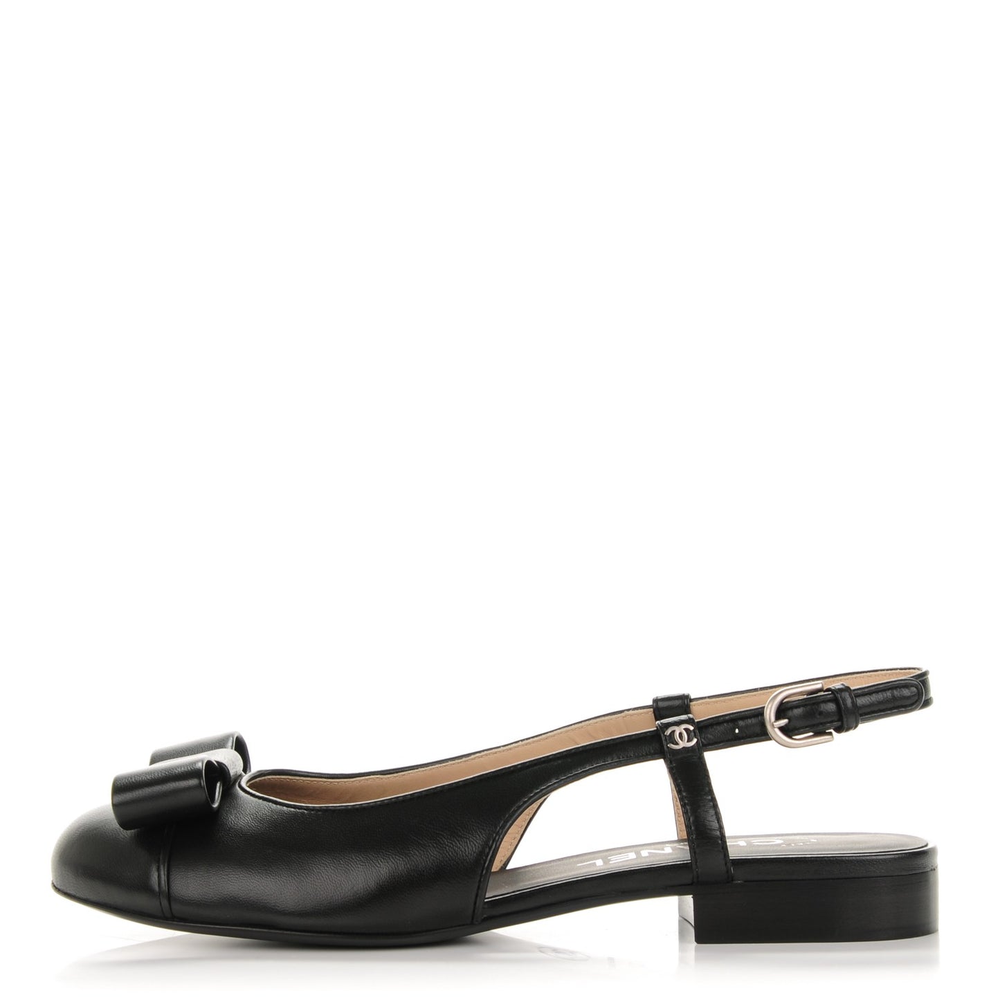 Lambskin Cap Toe Bow Slingback Flats 37 Black