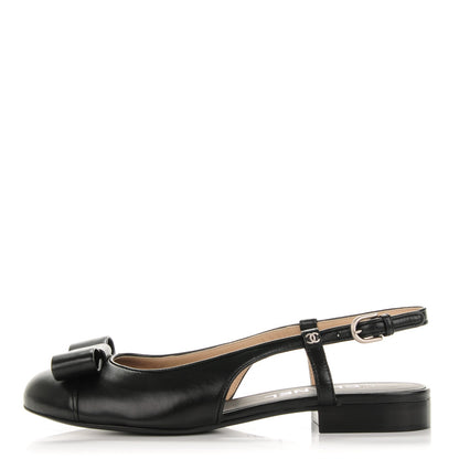 Chanel Lambskin Cap Toe Bow Slingback Flats 37 Black 1 of 7