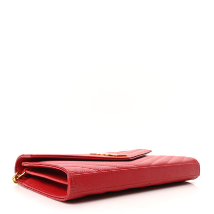 Saint Laurent Grain De Poudre Matelasse Chevron Monogram Chain Wallet Red 4 of 9