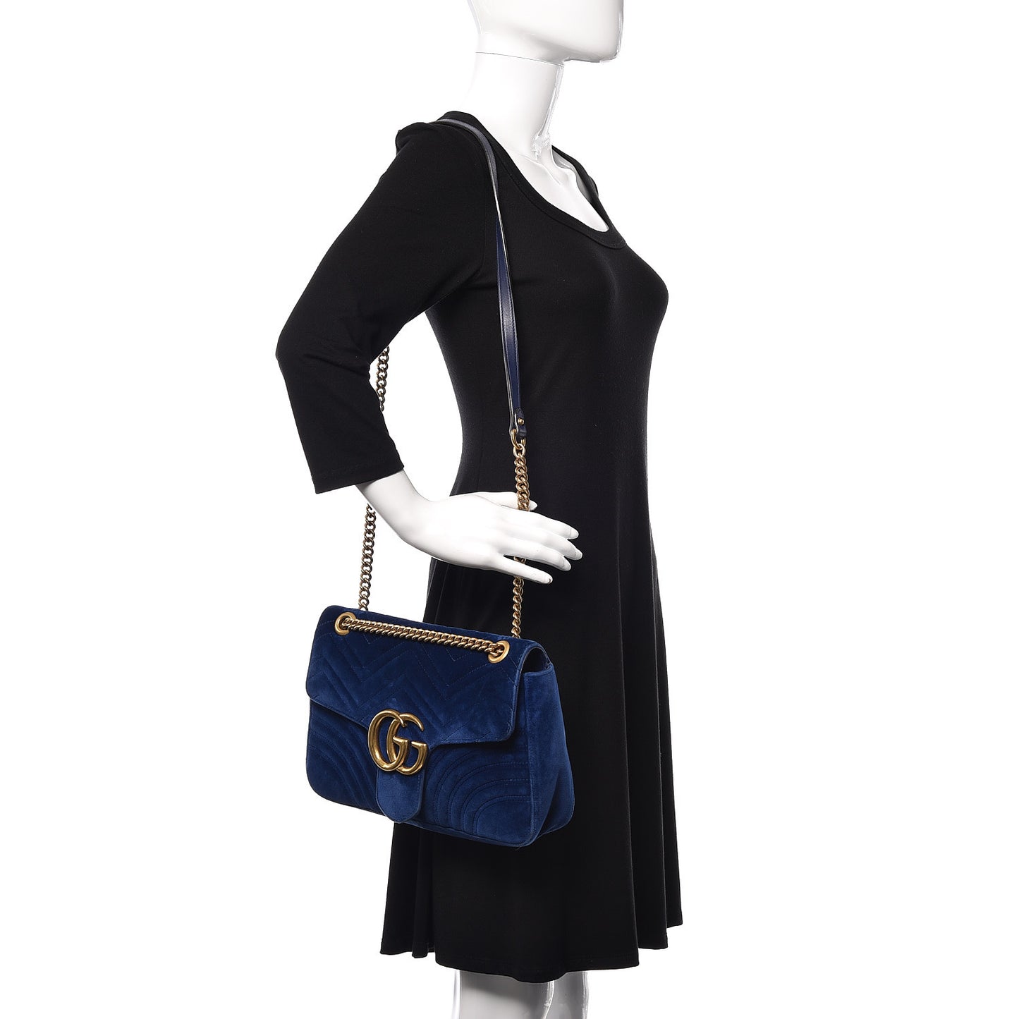 Velvet Matelasse Medium GG Marmont Shoulder Bag Cobalt Blue