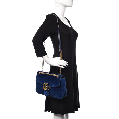 Gucci Velvet Matelasse Medium GG Marmont Shoulder Bag Cobalt Blue 2 of 12