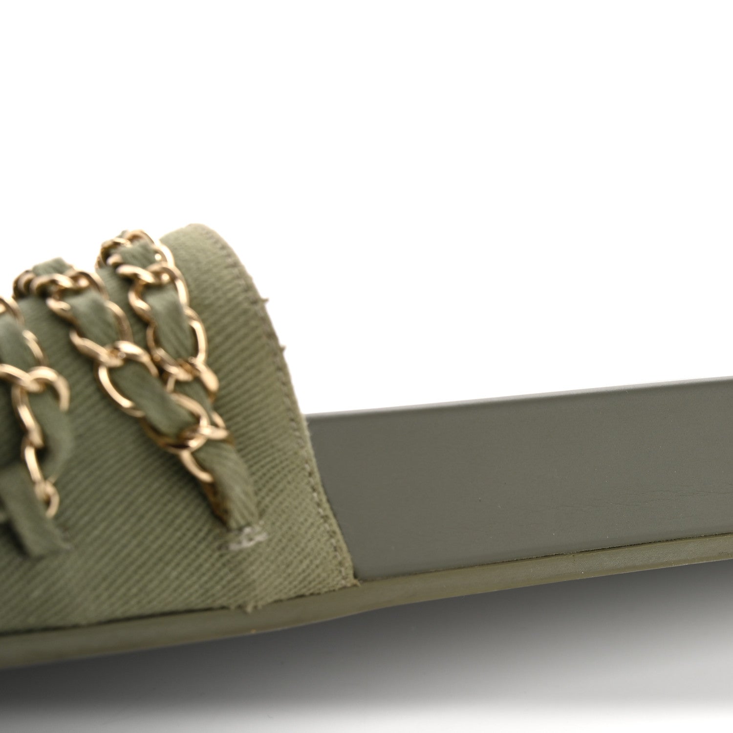 Chanel Satin Canvas Chain Slides Sandals Flats 40 Khaki 16 of 16