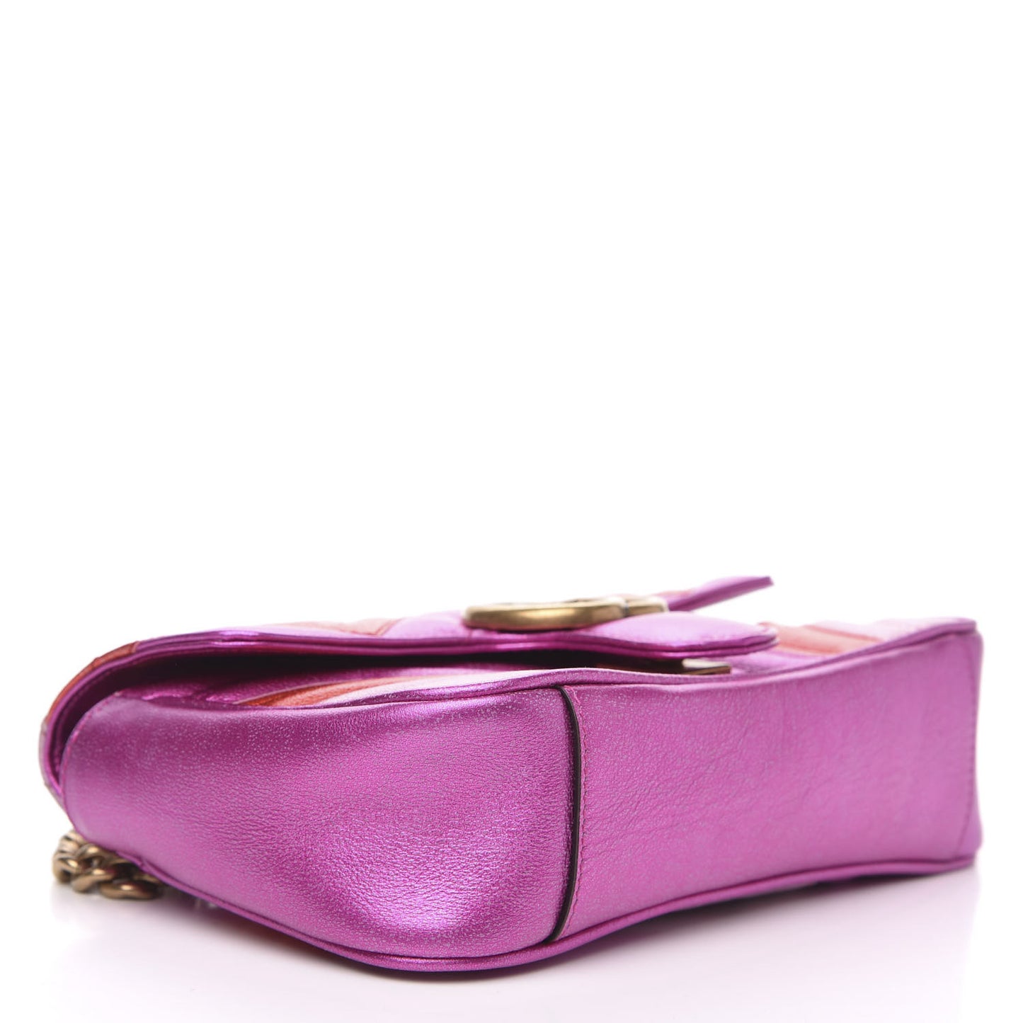 Metallic Calfskin Matelasse Mini GG Marmont Shoulder Bag Fuchsia