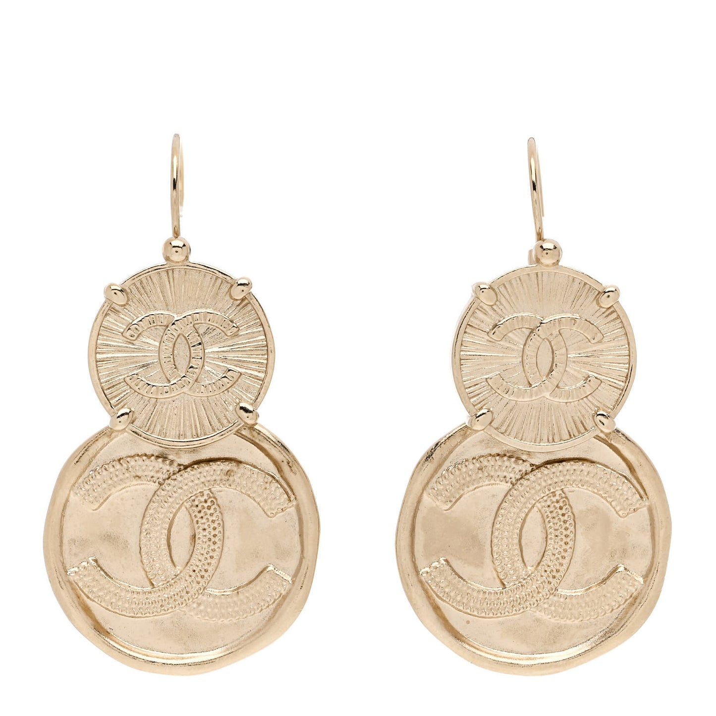 Metal Round CC Medallion Drop Earrings Gold
