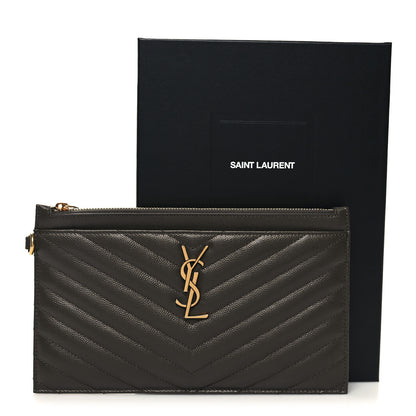 Saint Laurent Grain De Poudre Chevron Monogram Large Bill Pouch Fog 11 of 11