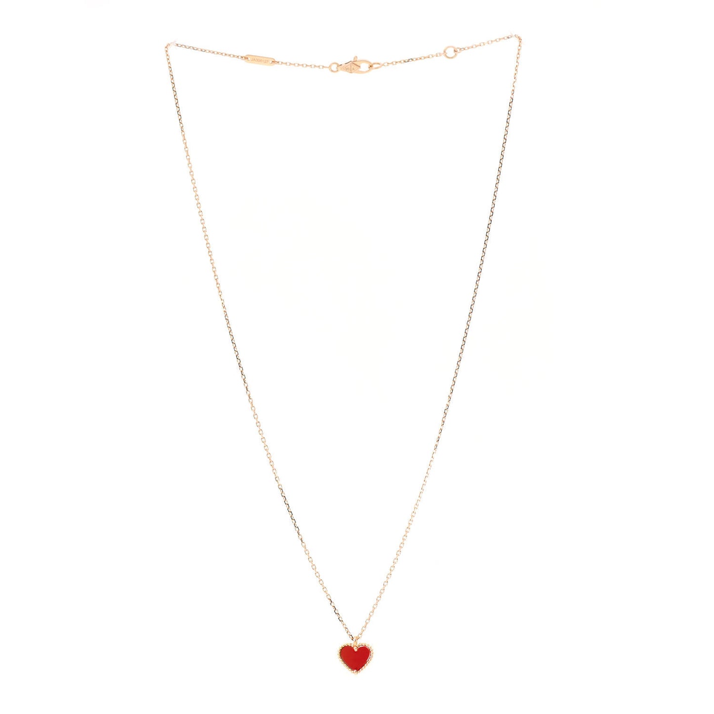 18K Rose Gold Carnelian Sweet Alhambra Heart Pendant Necklace