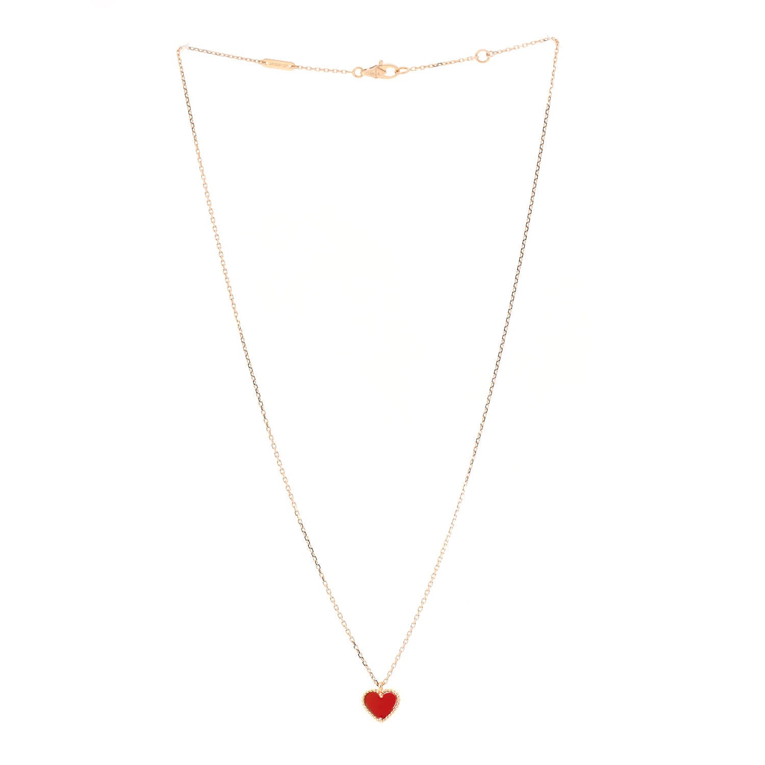 Van Cleef & Arpels 18K Rose Gold Carnelian Sweet Alhambra Heart Pendant Necklace 3 of 7