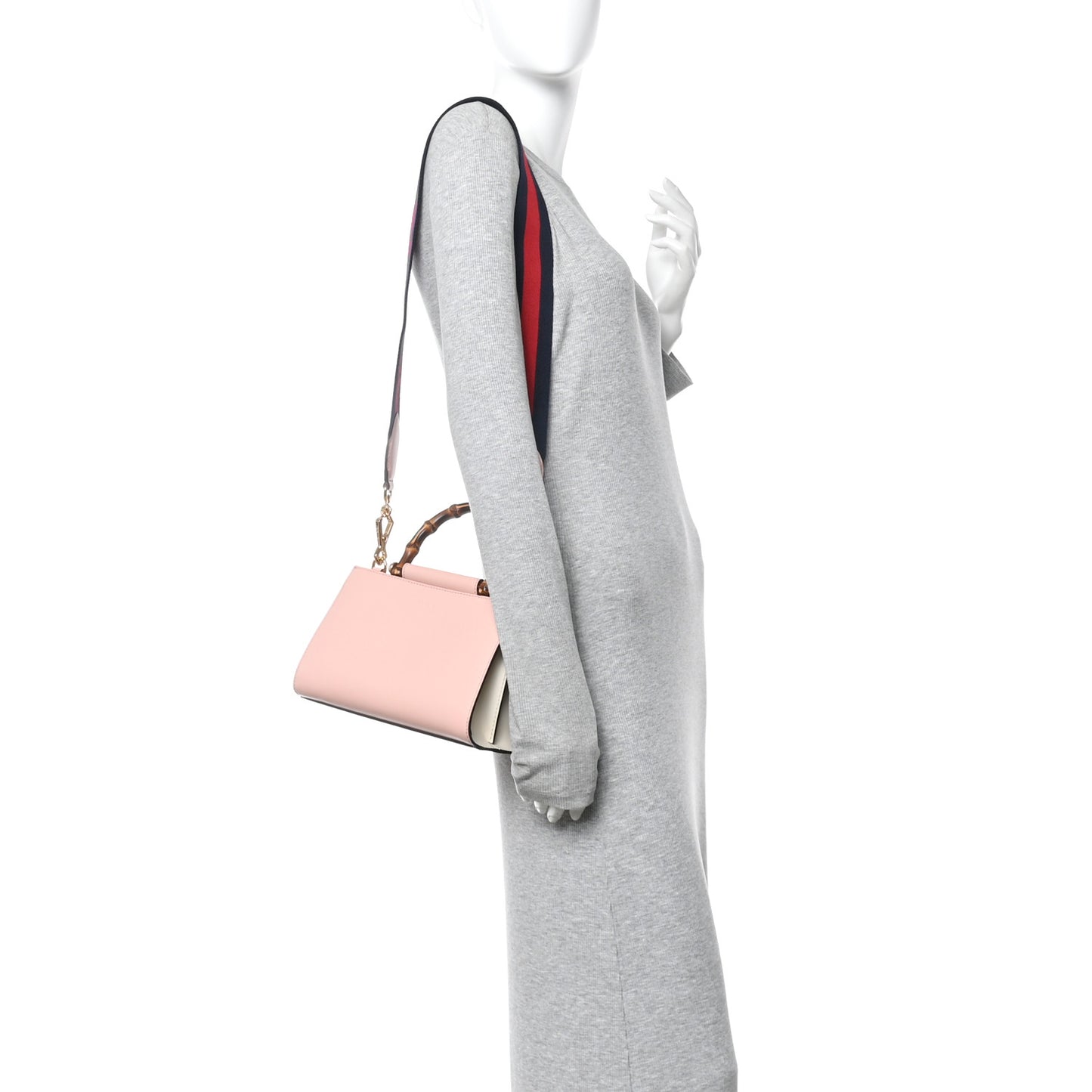 Nappa Bamboo Web Small Nymphaea Top Handle Bag Perfect Pink Mystic White