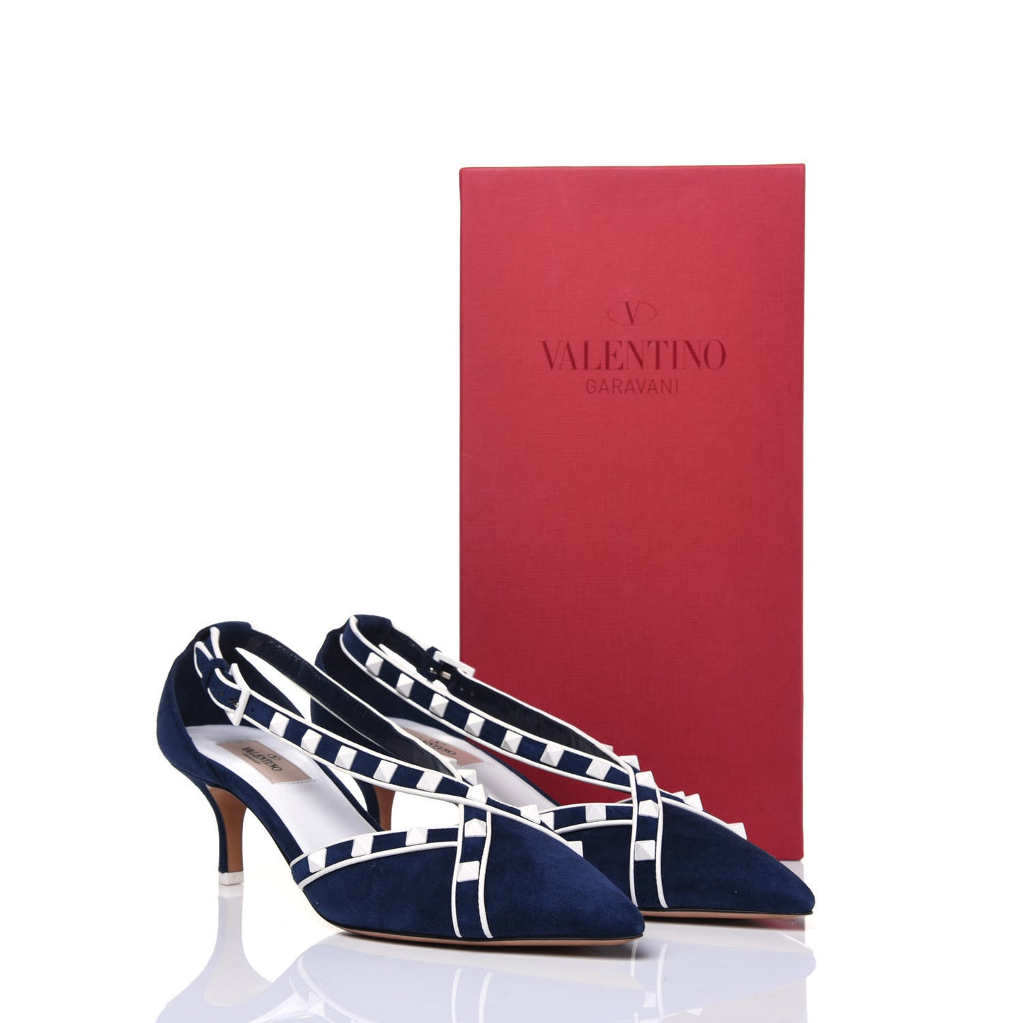 Suede Free Rockstud Cross Strap D'Orsay 55mm Pumps 38.5 Marine Optic White