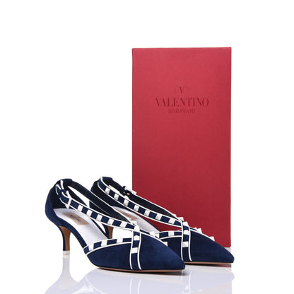 Valentino Garavani Suede Free Rockstud Cross Strap D'Orsay 55mm Pumps 38.5 Marine Optic White 18 of 18