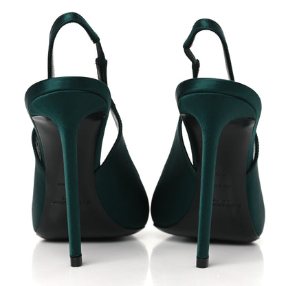 Saint Laurent Crepe Satin Zoe 105 Slingback Pump 37 Dorian Green 5 of 11
