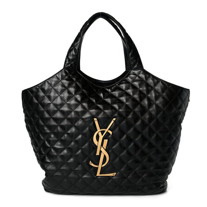 Saint Laurent Lambskin Quilted Maxi Icare Shopping Tote Black 3 of 11