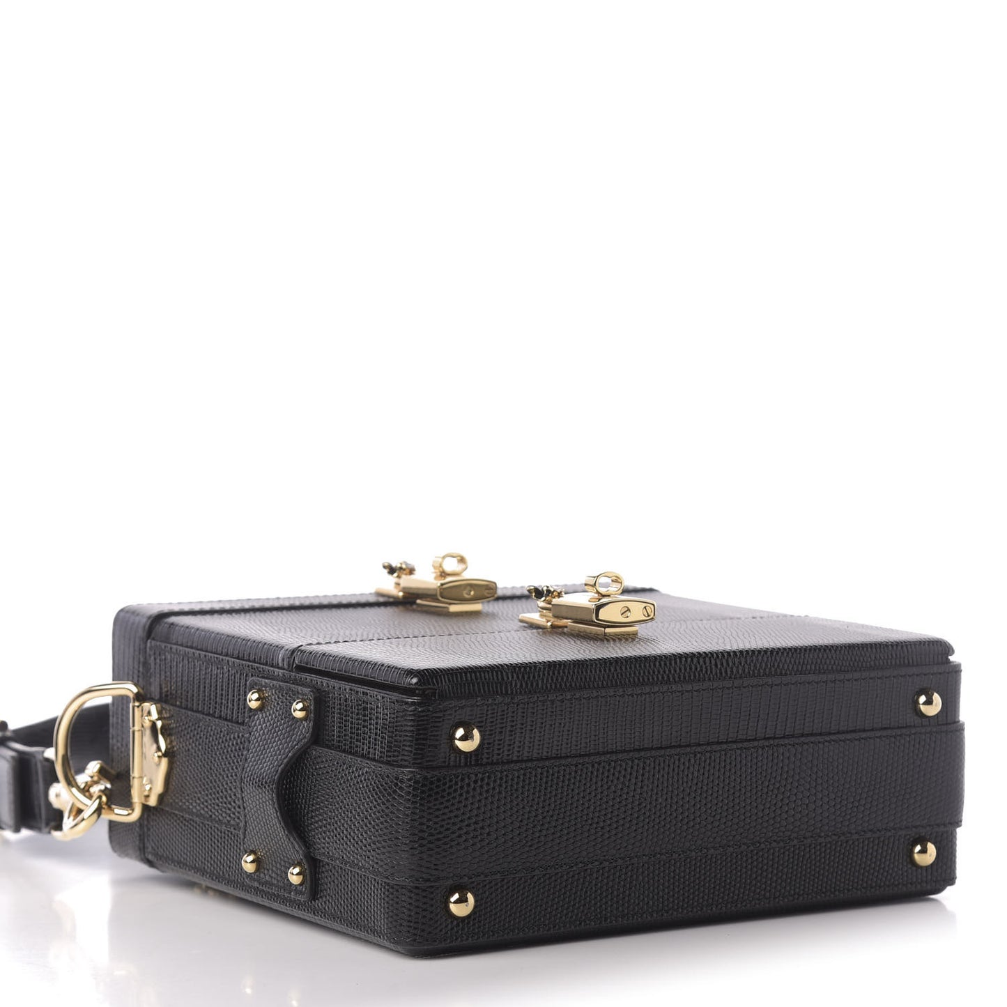 Lizard Embossed Calfskin Box Bag Black