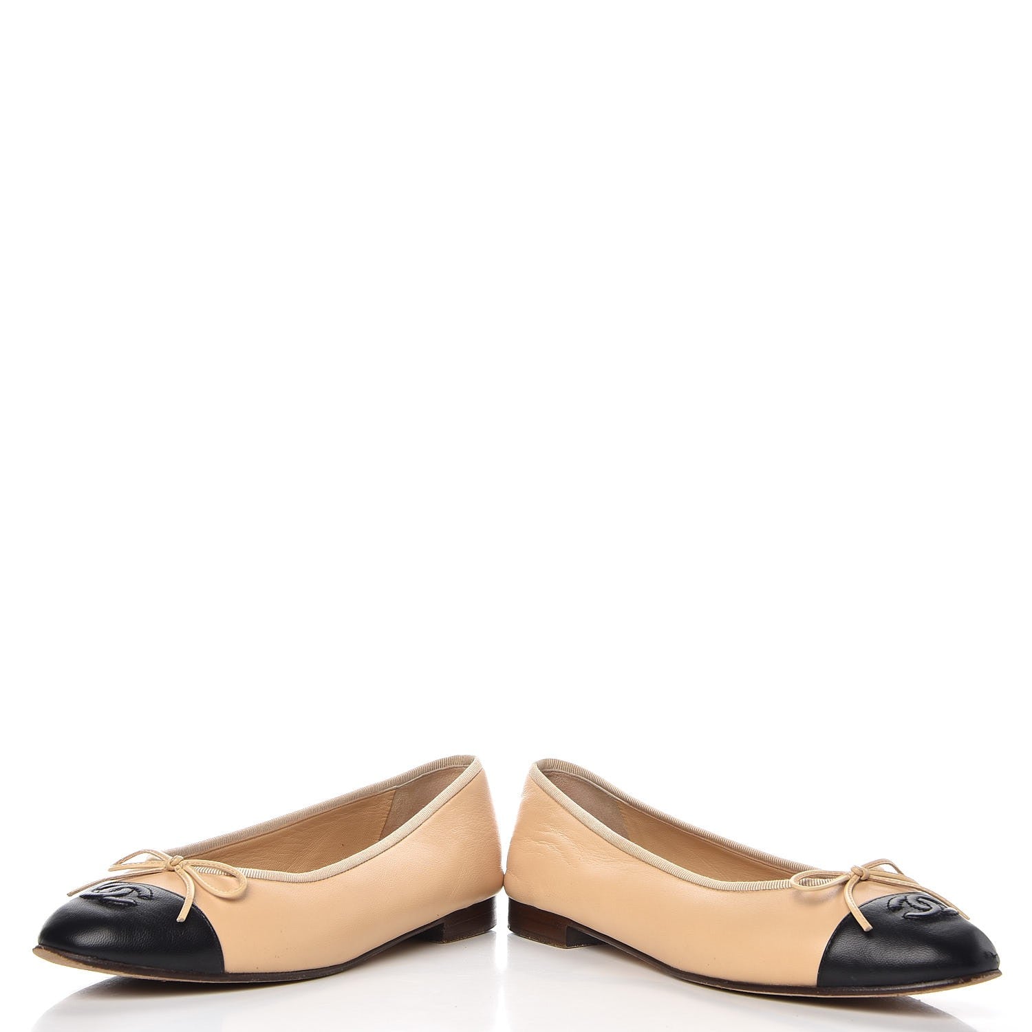 Chanel Lambskin Cap Toe Ballerina Flats 39 Beige Black 6 of 12
