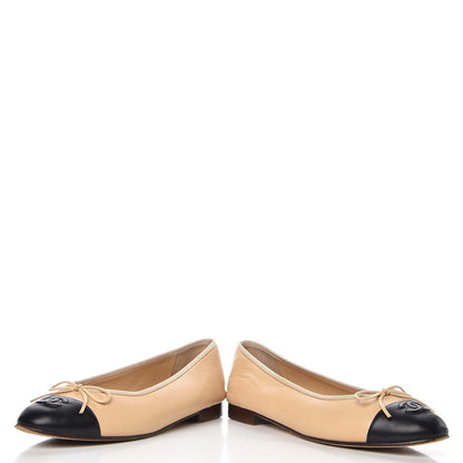 Chanel Lambskin Cap Toe Ballerina Flats 39 Beige Black 6 of 12