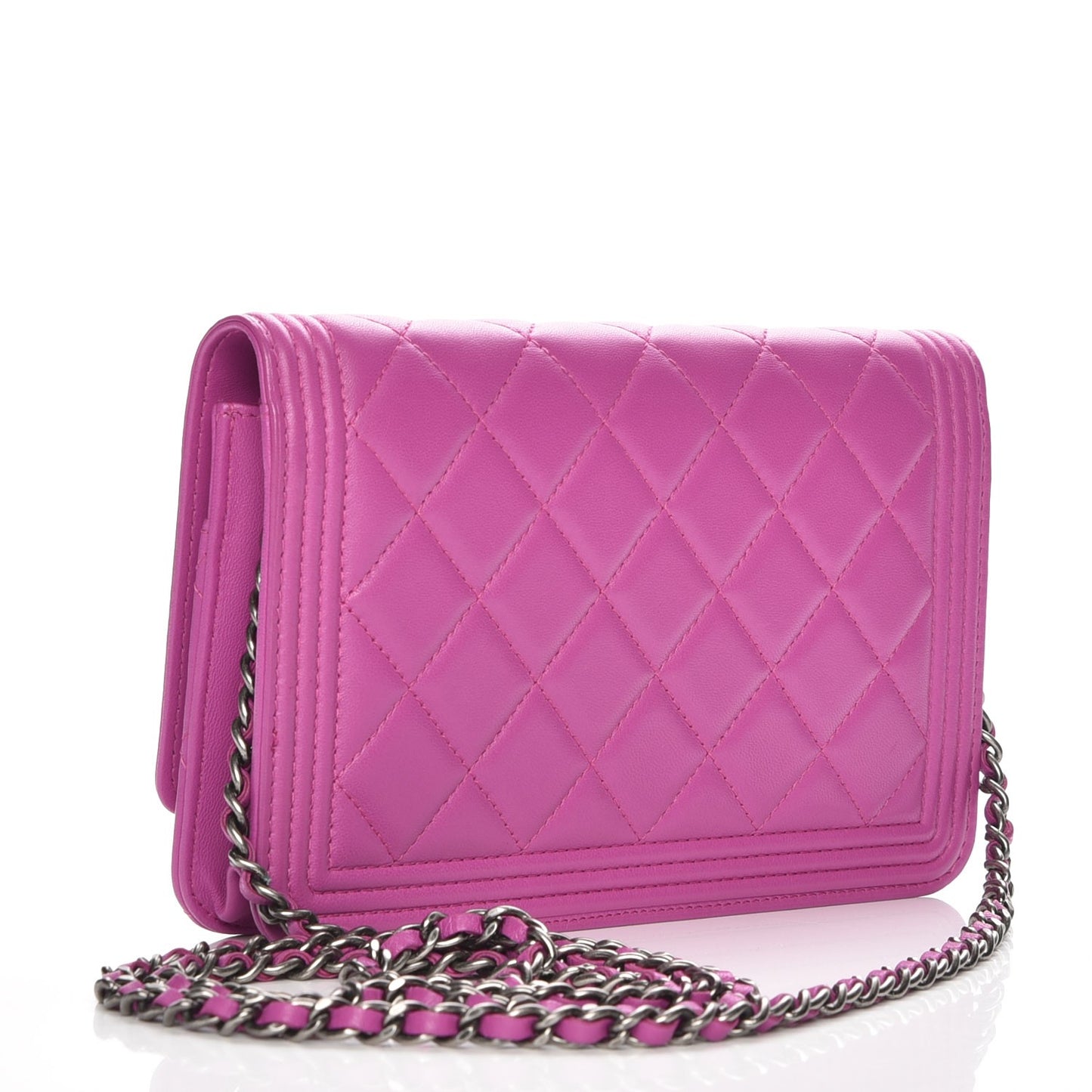 Lambskin Quilted Boy Wallet On Chain WOC Dark Pink