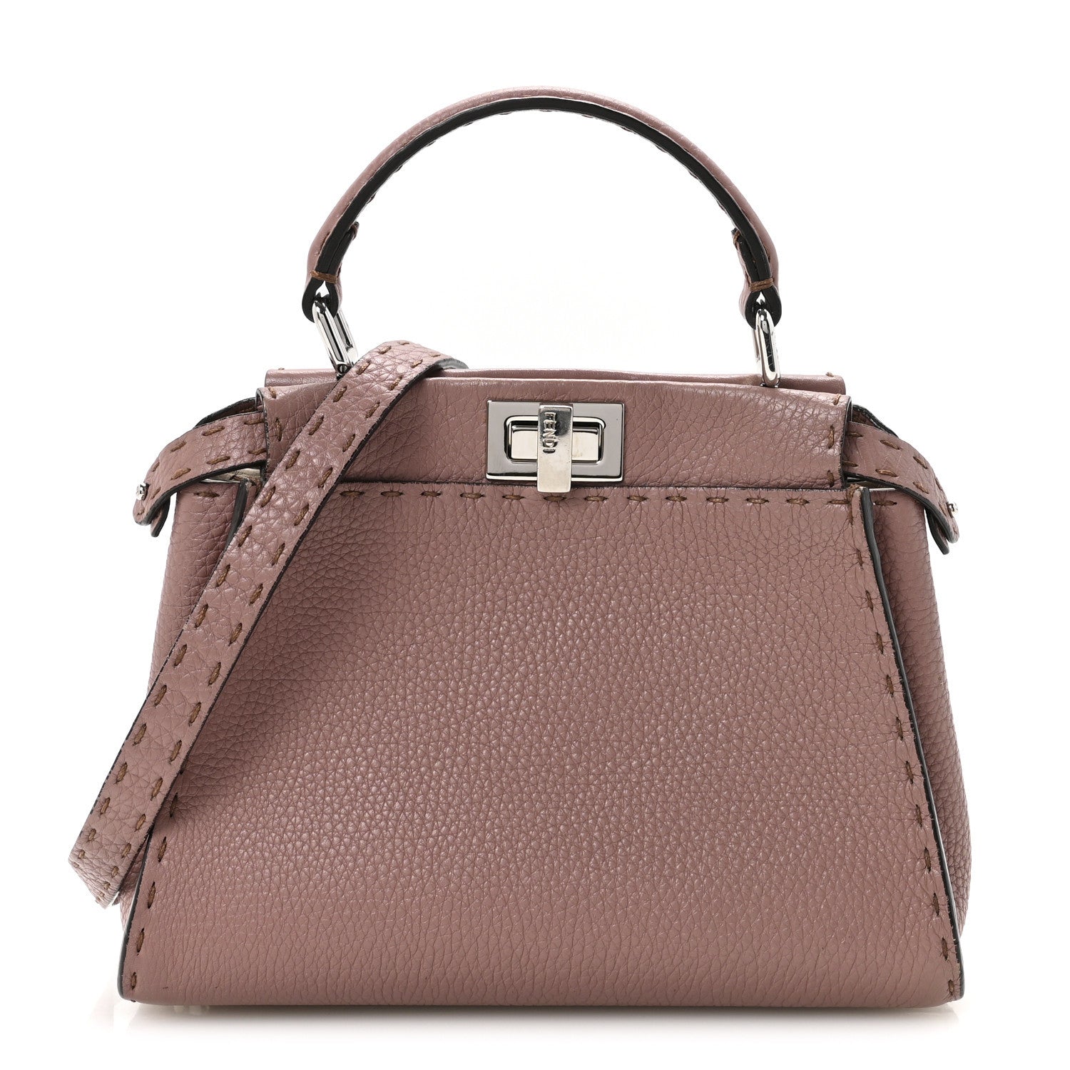 Fendi Cuoio Romano Selleria Bi-Color Mini Peekaboo Iconic Satchel English Rose Camelia 1 of 9