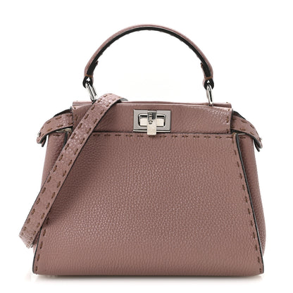Fendi Cuoio Romano Selleria Bi-Color Mini Peekaboo Iconic Satchel English Rose Camelia 1 of 9