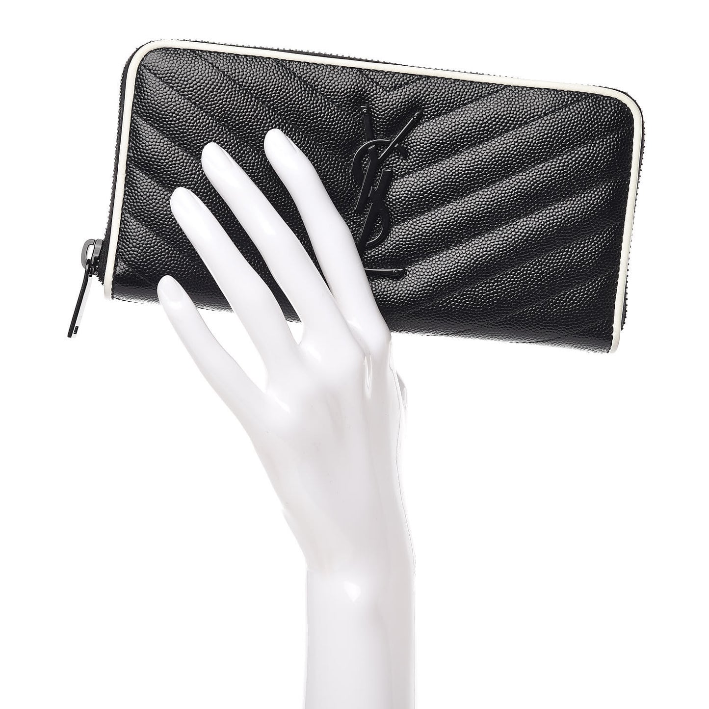 Grain De Poudre Matelasse Chevron Monogram Zip Around Wallet Black Dove White