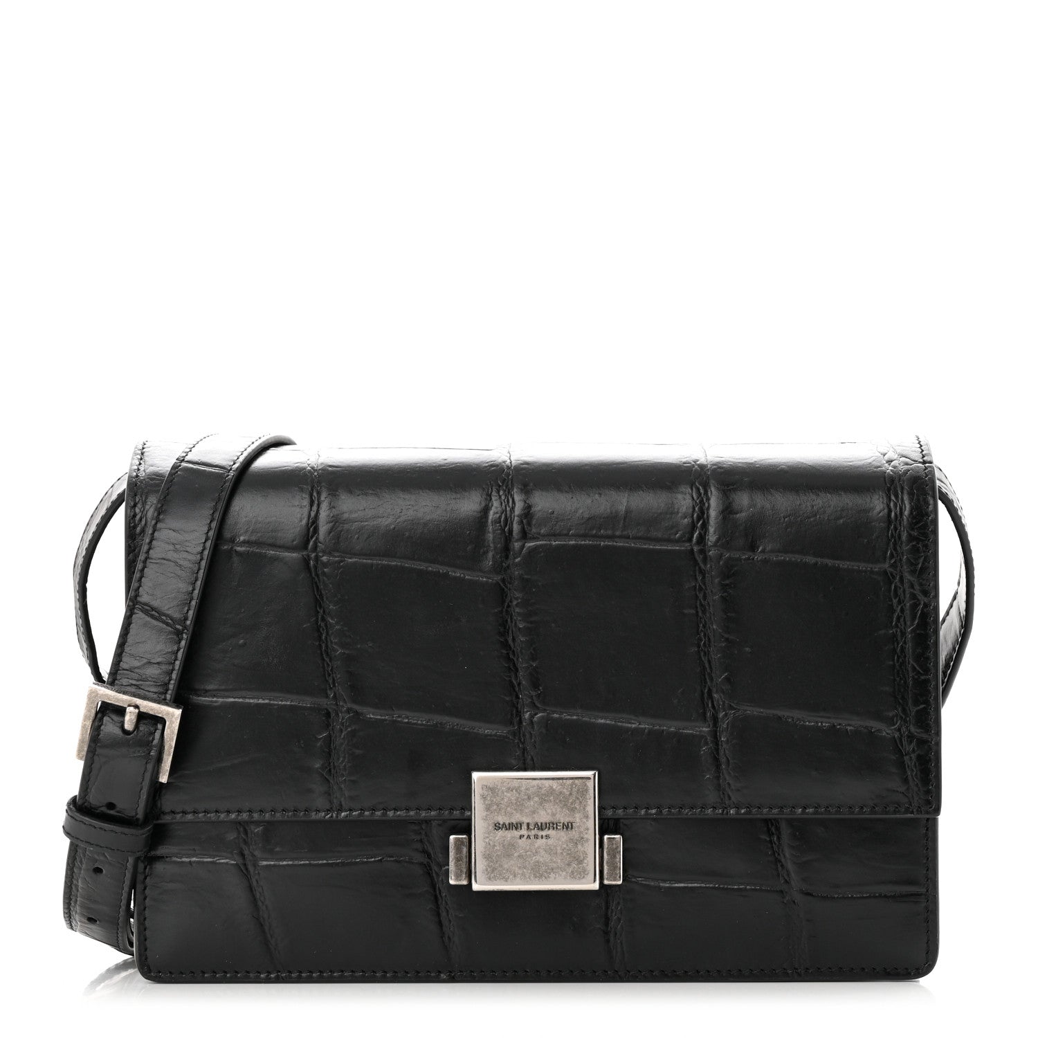 Saint Laurent Calfskin Crocodile Embossed Medium Bellechasse Satchel Black 1 of 10
