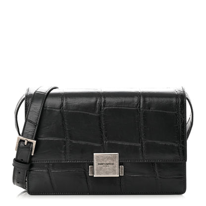 Saint Laurent Calfskin Crocodile Embossed Medium Bellechasse Satchel Black 1 of 10