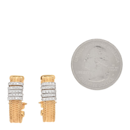 Roberto Coin 18K Yellow White Gold Diamond Silk Mesh Hoop Earrings 2 of 6