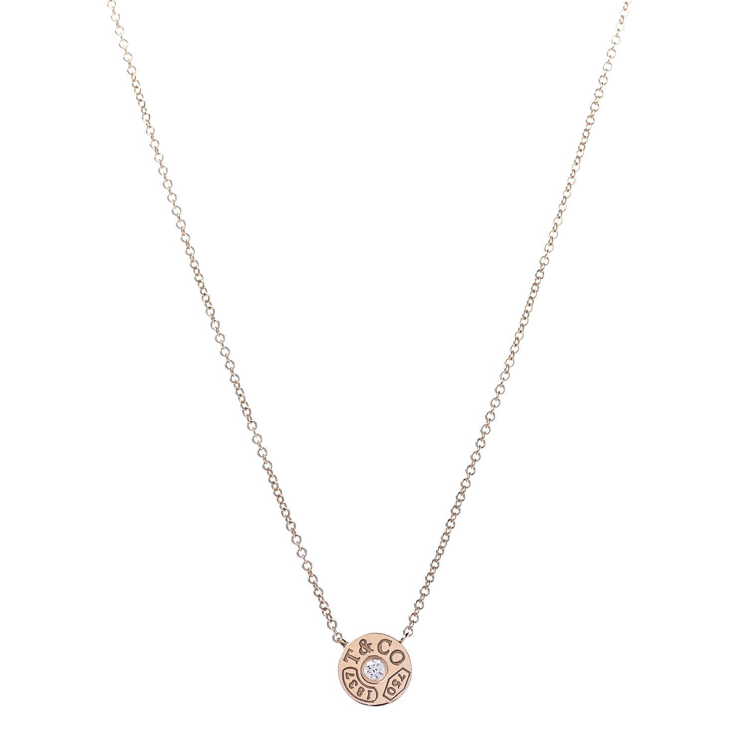 Tiffany 18K Rose Gold Diamond 1837 Circle Pendant Necklace 1 of 6
