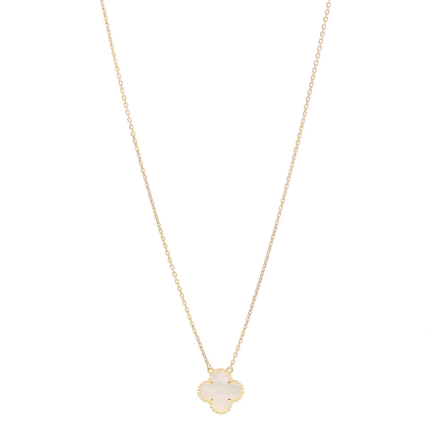 18K Yellow Gold Mother of Pearl Vintage Alhambra Pendant Necklace
