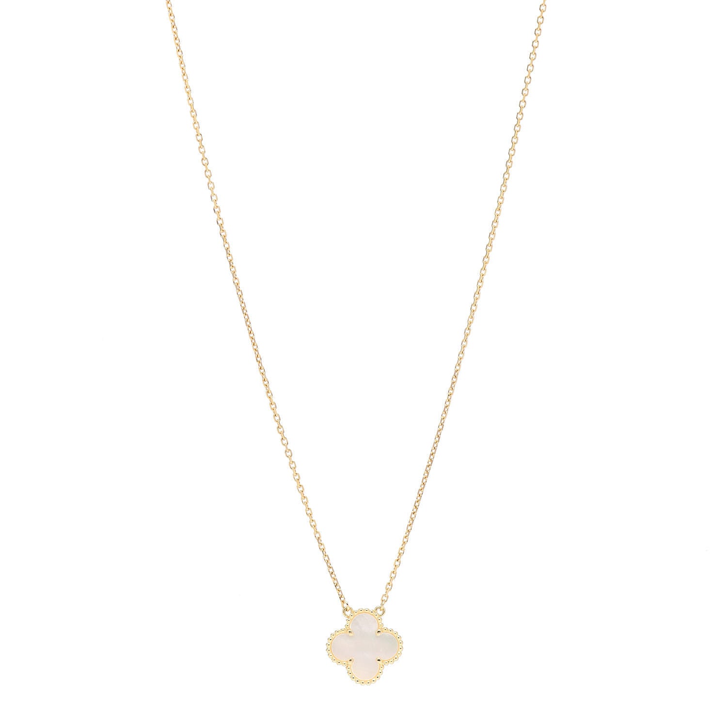 Van Cleef & Arpels 18K Yellow Gold Mother of Pearl Vintage Alhambra Pendant Necklace 1 of 5