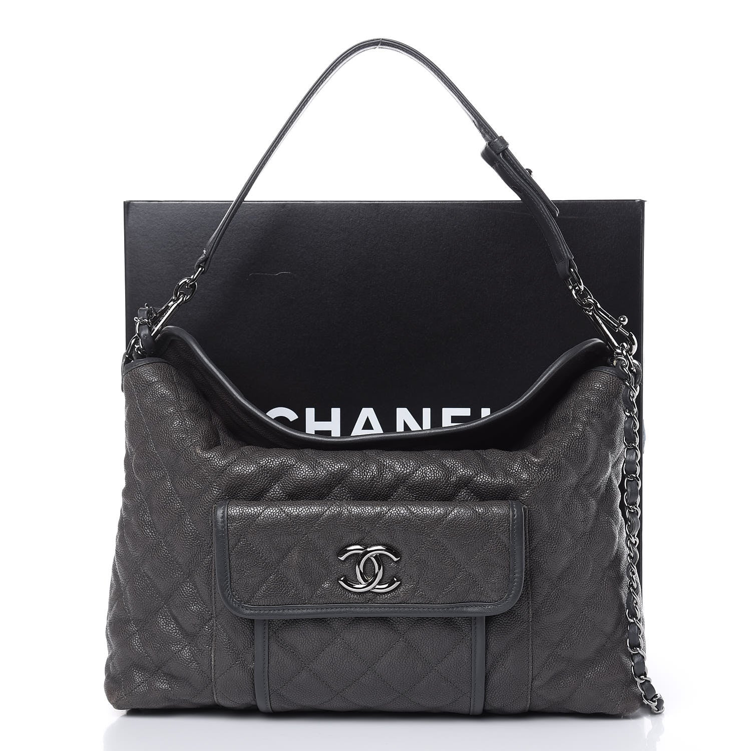 Chanel Caviar Quilted French Riviera Hobo Dark Grey 12 of 17