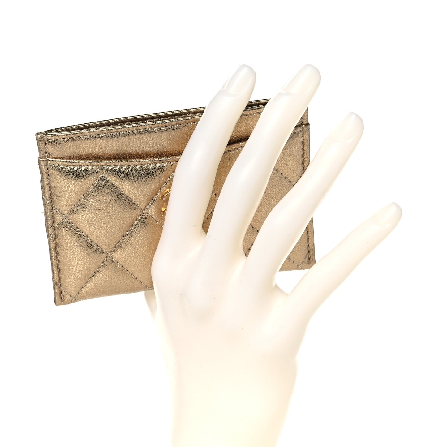 Metallic Lambskin Quilted CC Card Holder Gold