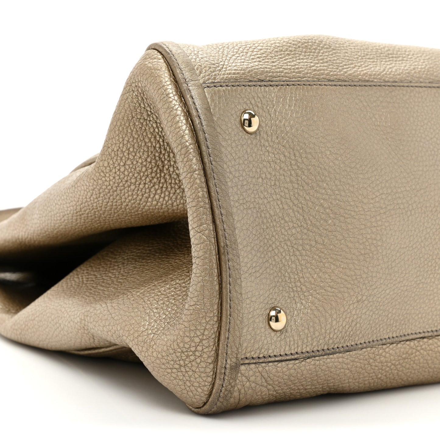 Metallic Pebbled Calfskin Large Soho Shoulder Bag Golden Beige