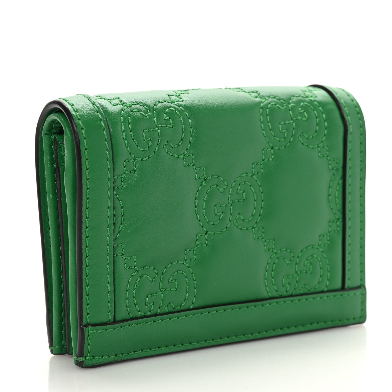 Gucci Calfskin GG Matelasse Card Case Wallet Spring Green 3 of 7