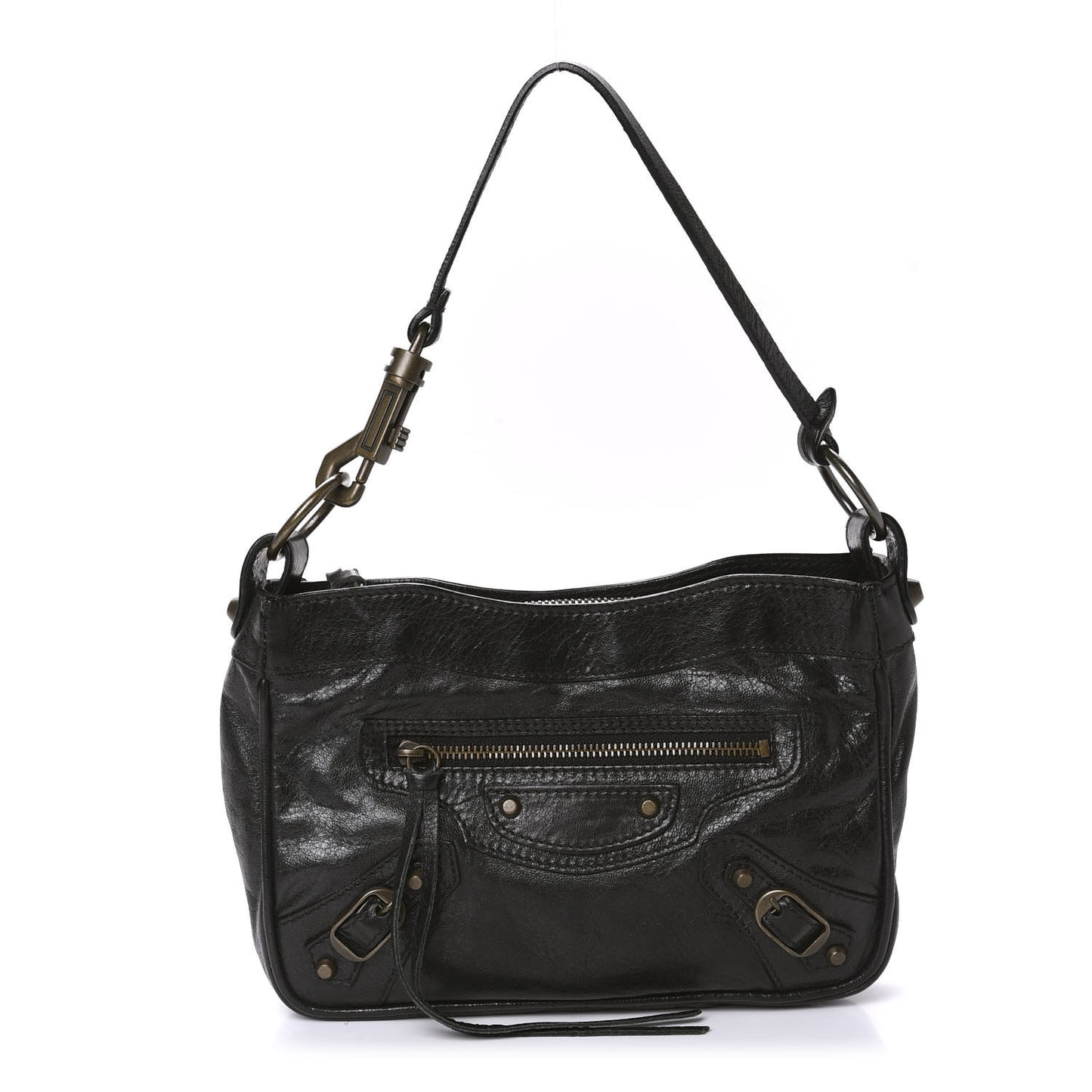 Chevre Classic Hardware Shoulder Bag Black