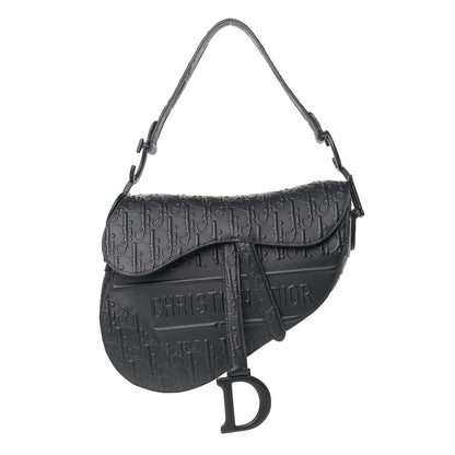 Christian Dior Calfskin Embossed Oblique Saddle Bag Black 1 of 12