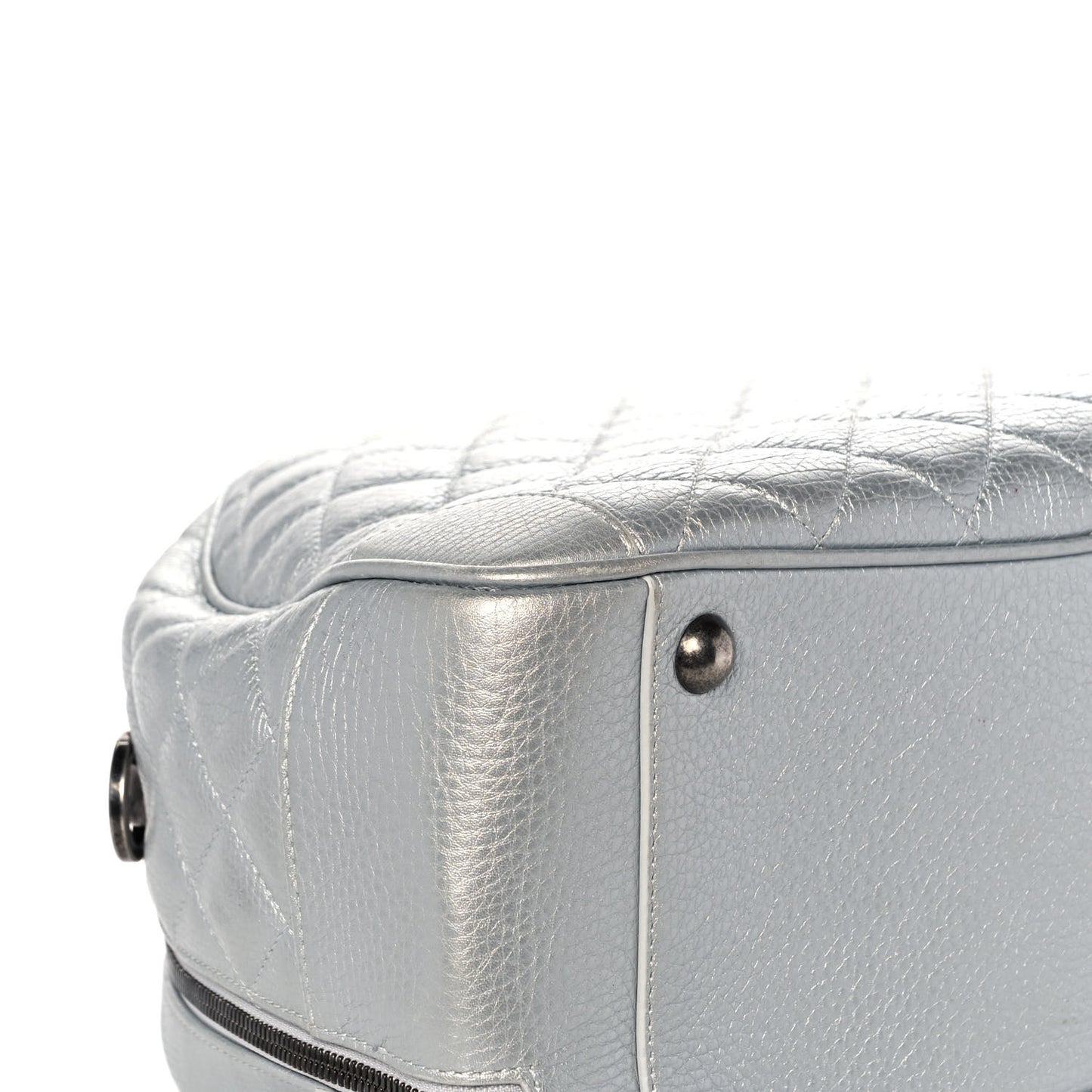 Metallic Calfskin Quilted Medium Airlines Round Trip Bowling Bag Silver