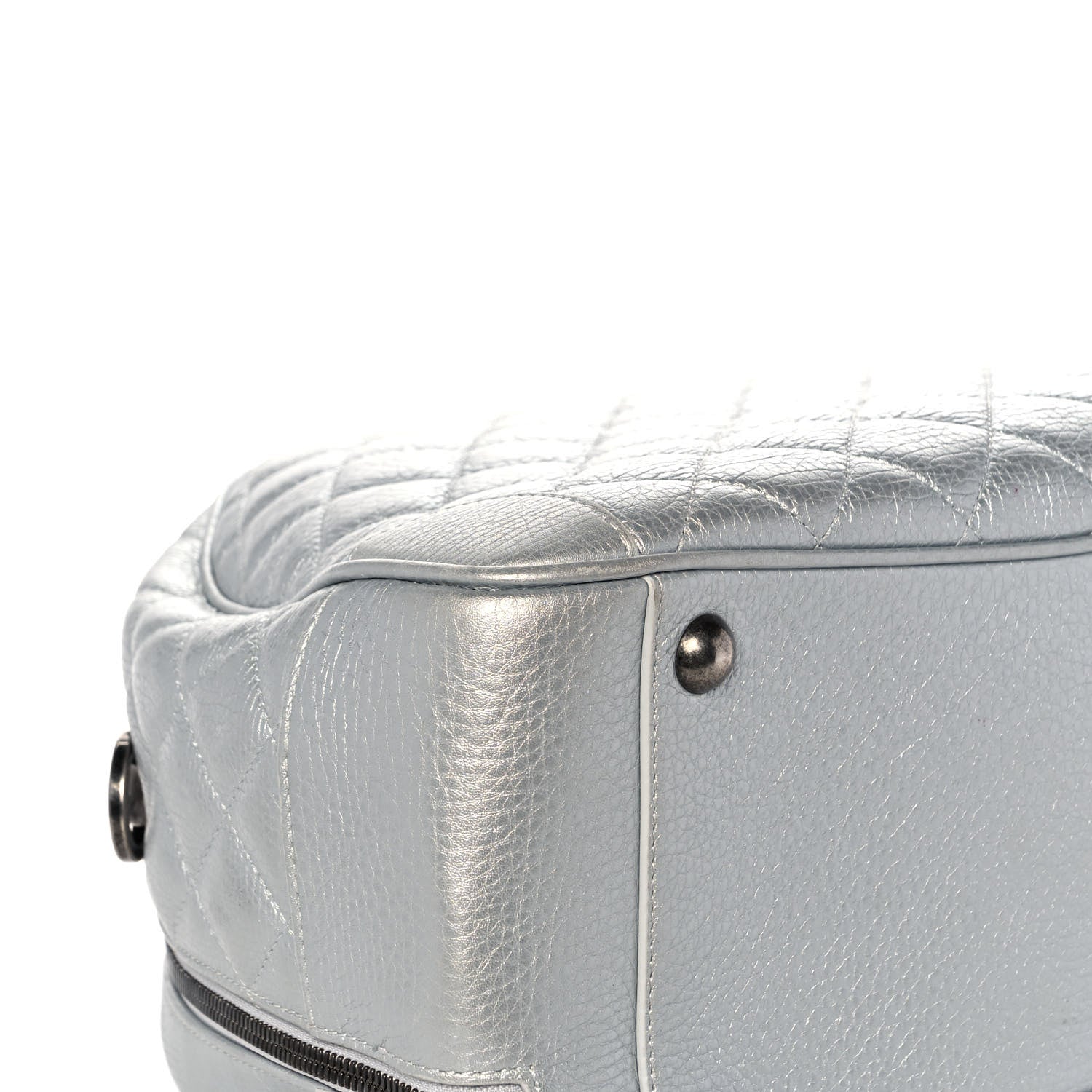 Chanel Metallic Calfskin Quilted Medium Airlines Round Trip Bowling Bag Silver 10 of 14