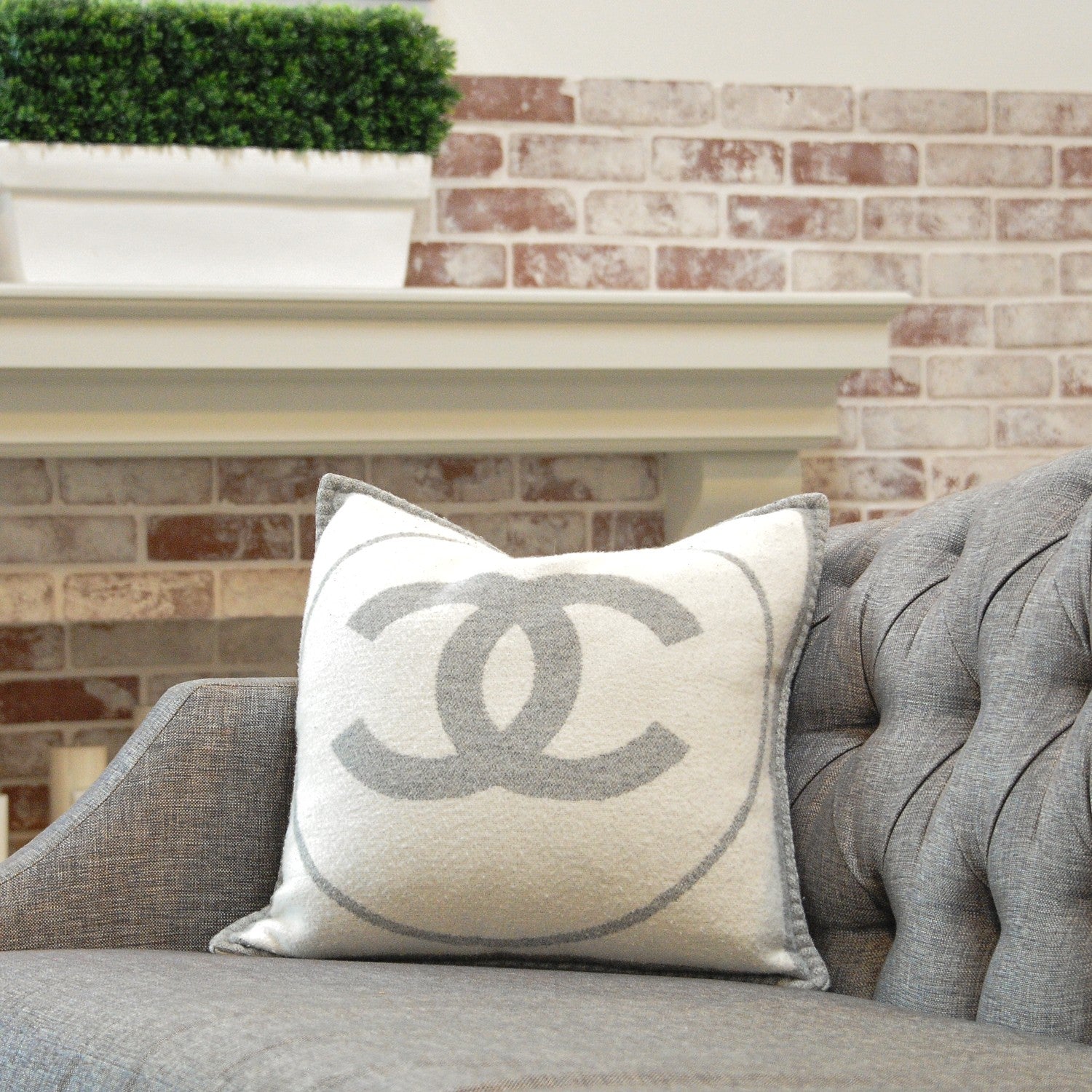 Chanel Merino Wool Cashmere CC Pillow Grey Off White 2 of 5
