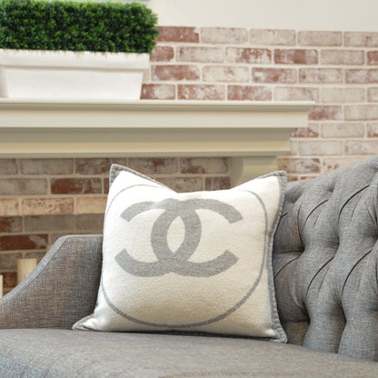 Chanel Merino Wool Cashmere CC Pillow Grey Off White 2 of 5