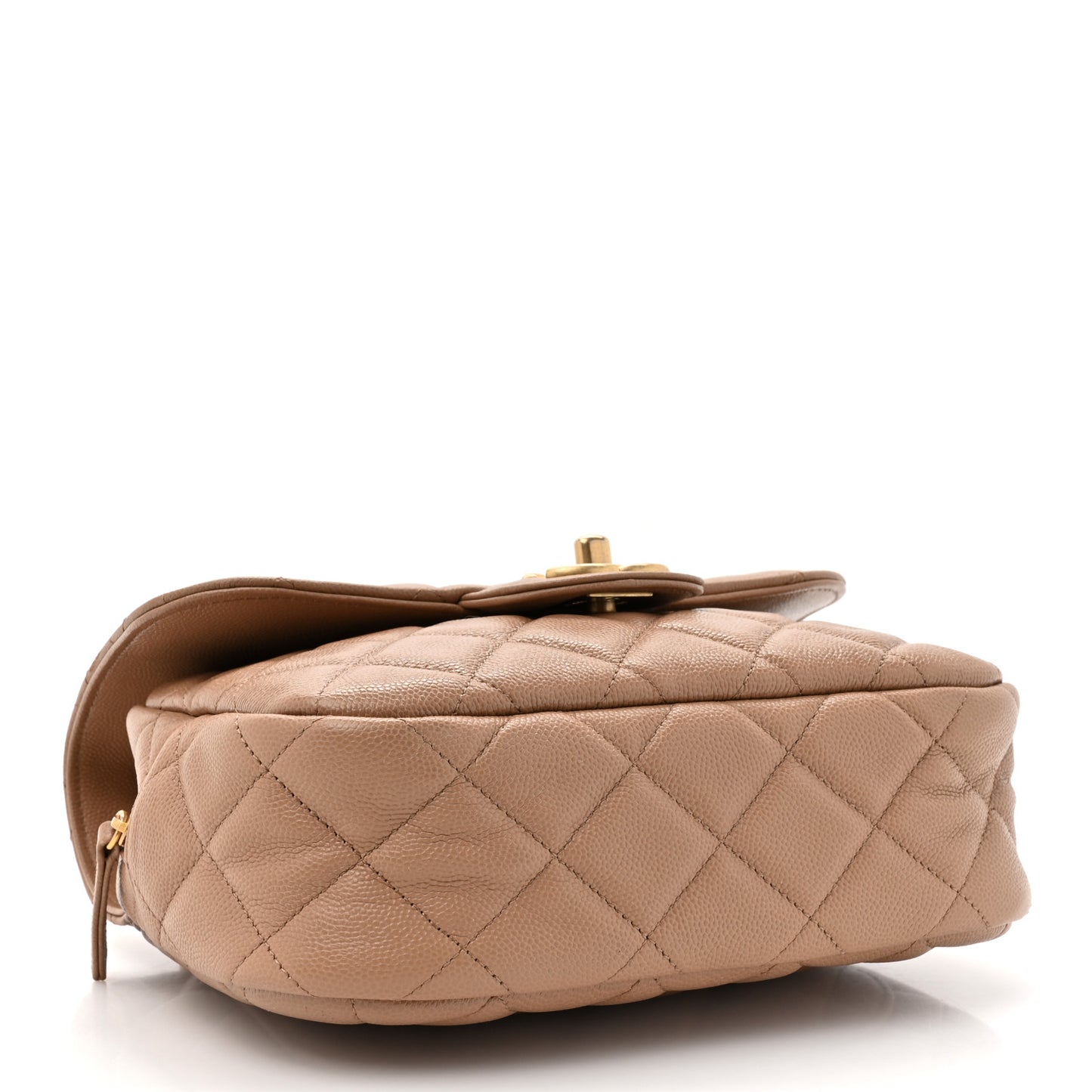 Caviar Quilted Small Single Flap Beige