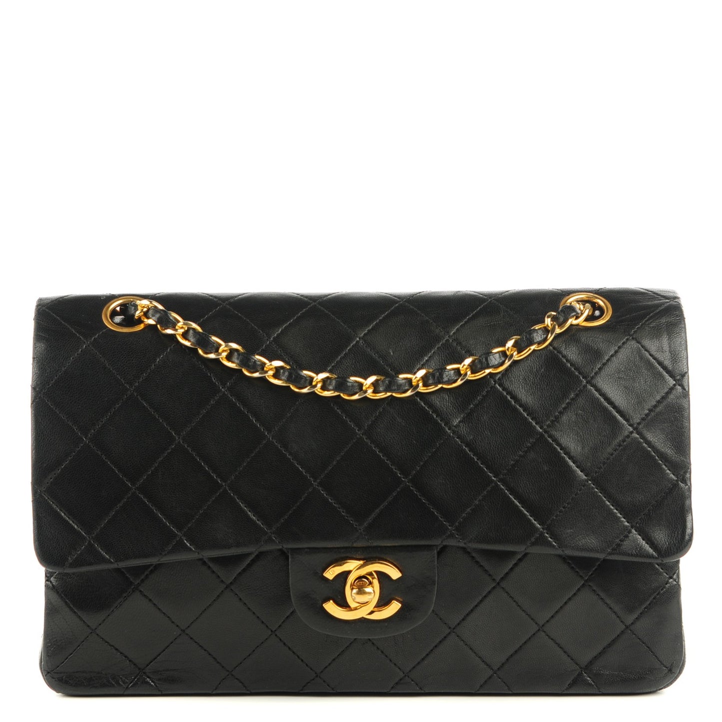 Lambskin Quilted Medium Double Flap Black