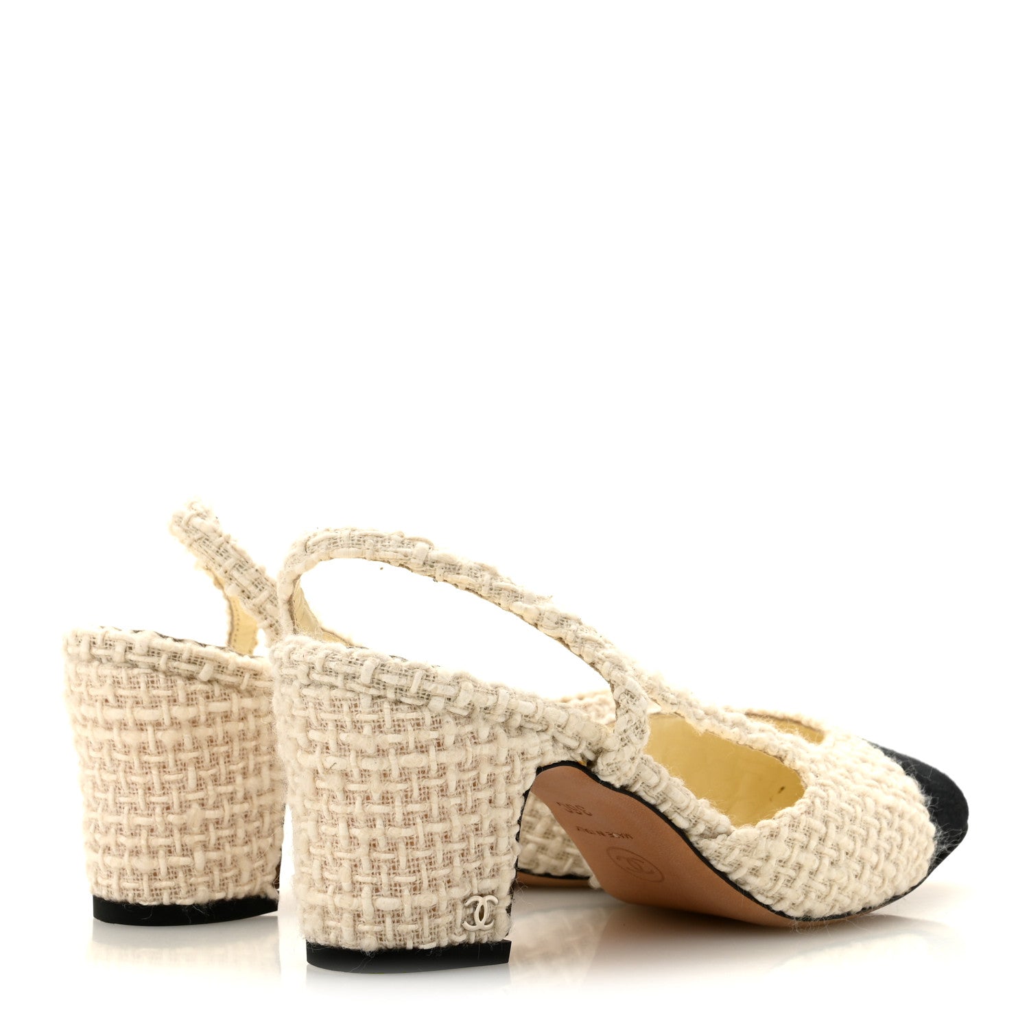 Chanel Tweed Cap Toe CC Slingback Pumps 36 Ivory Black 5 of 9