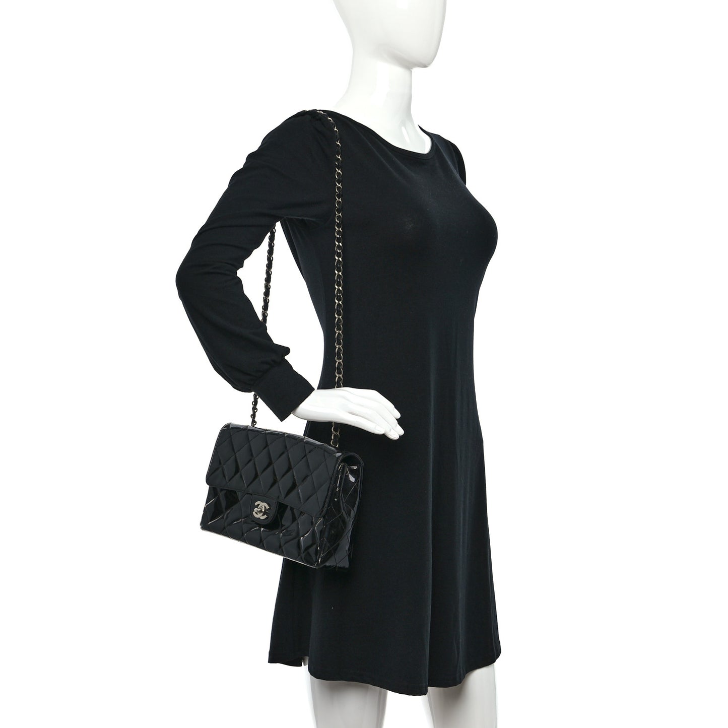 Patent Quilted Medium Single Flap Black