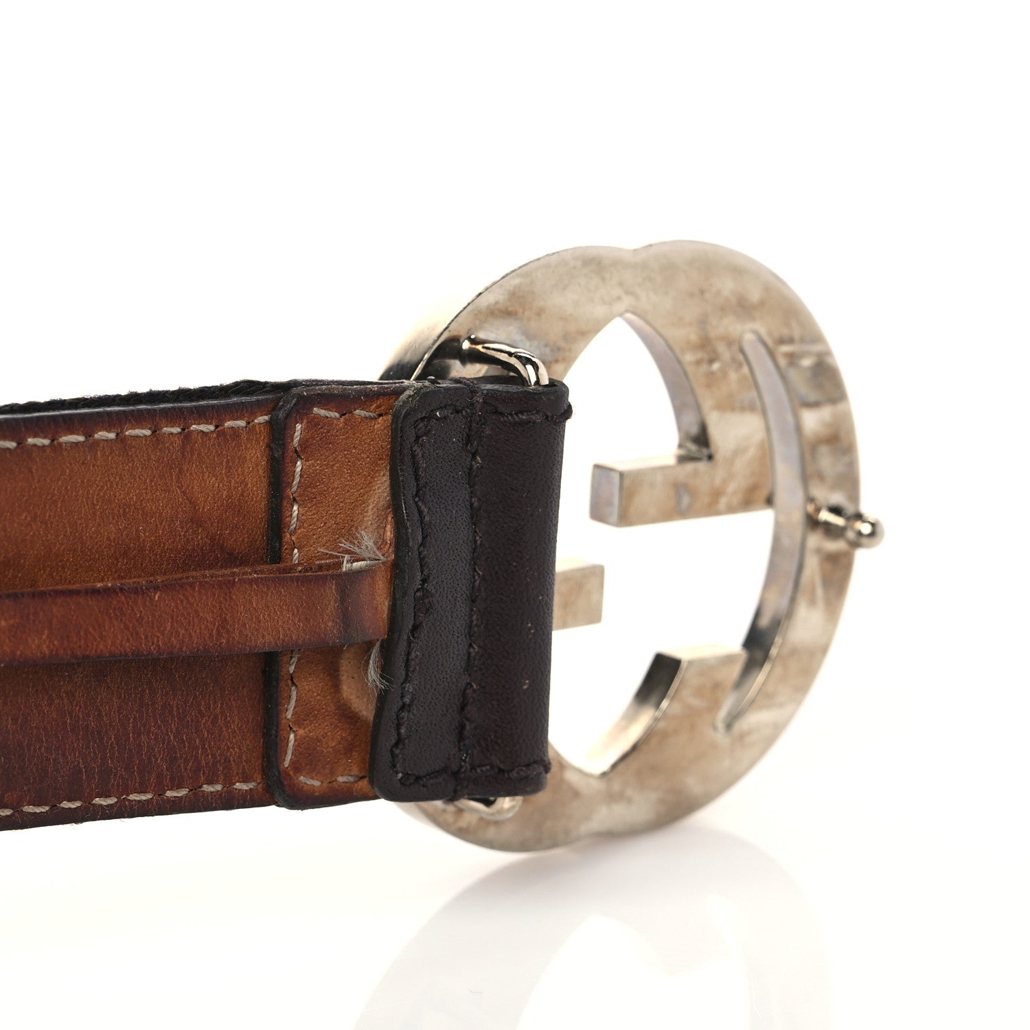 Gucci Calfskin Web Interlocking G Belt 95 38 Brown Cream 7 of 8